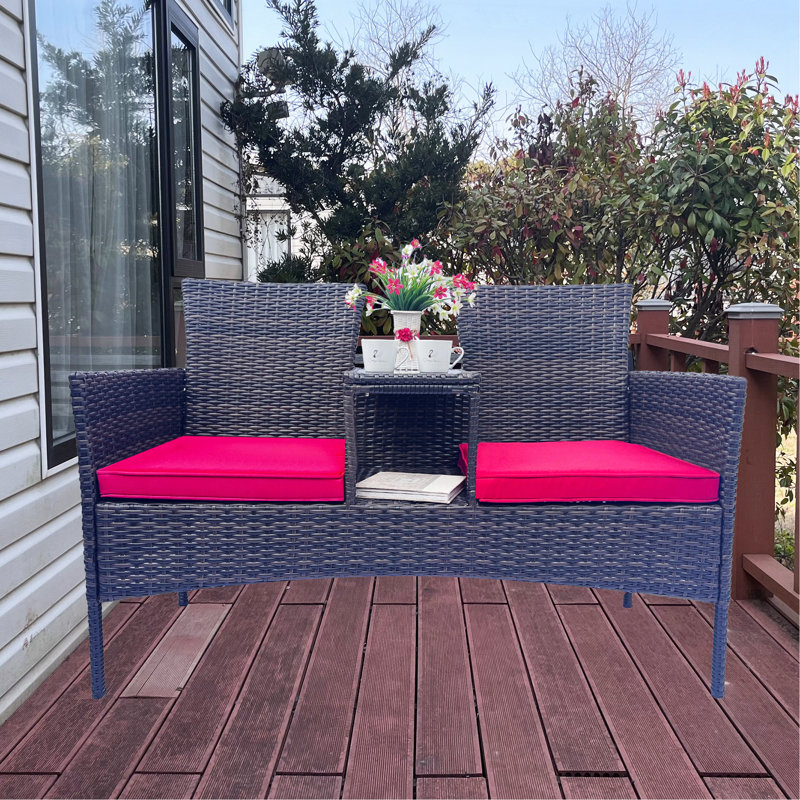 Ensemble de conversation de patio en osier, Rouge