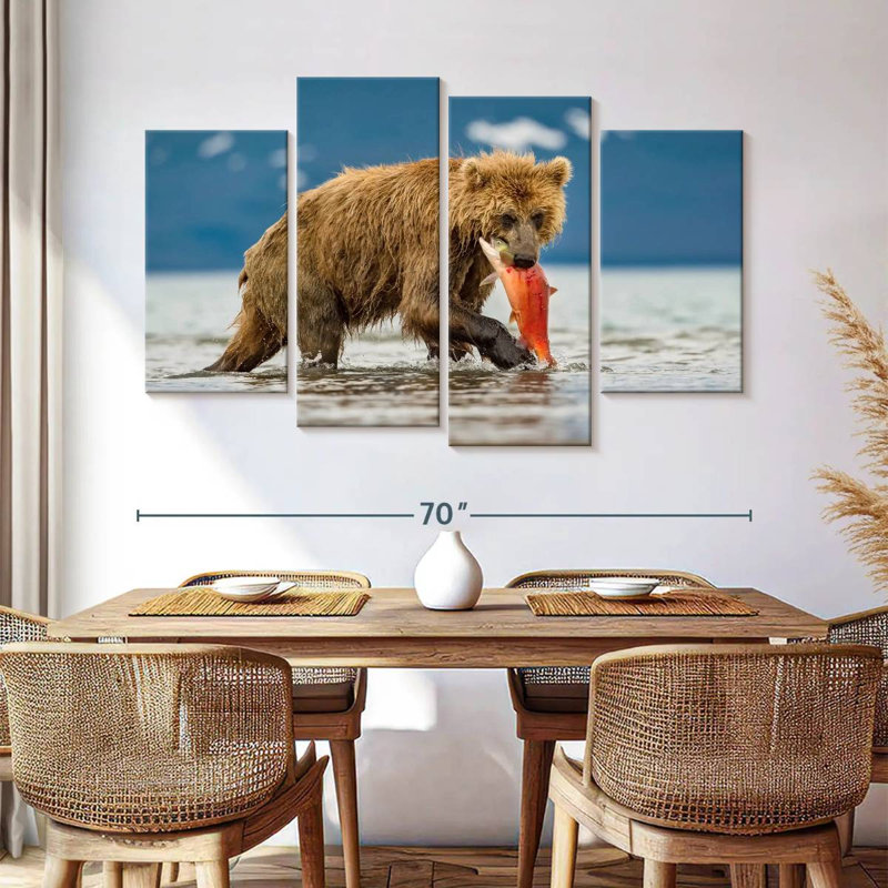 Grizzly de Brampt mangeant du saumon, H 42 po x l 68 po