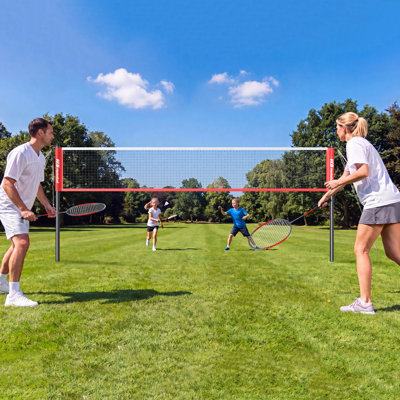 Filet de badminton 20 pi, 4 raquettes, 3 volants et sac de transport, jeu de badminton pour la cour, l'herbe, la plage, les jeux
