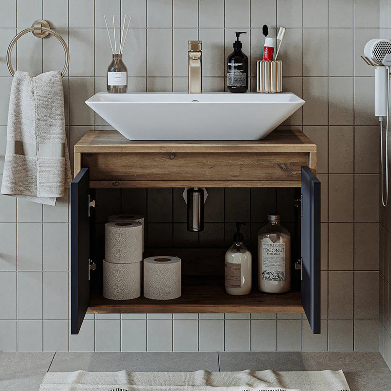 Ruarie Bathroom Vanity Unit with Ceramic Washbasin 65cm,  Anthracite/Oak