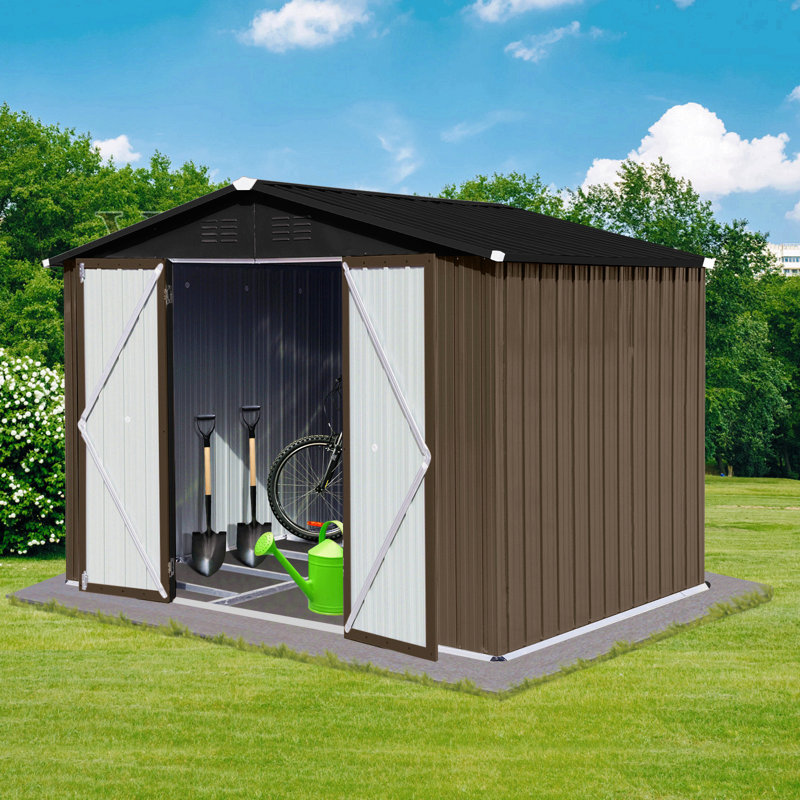 Metal Garden Sheds 8Ft×6Ft Outdoor Storage Sheds Brown + Black