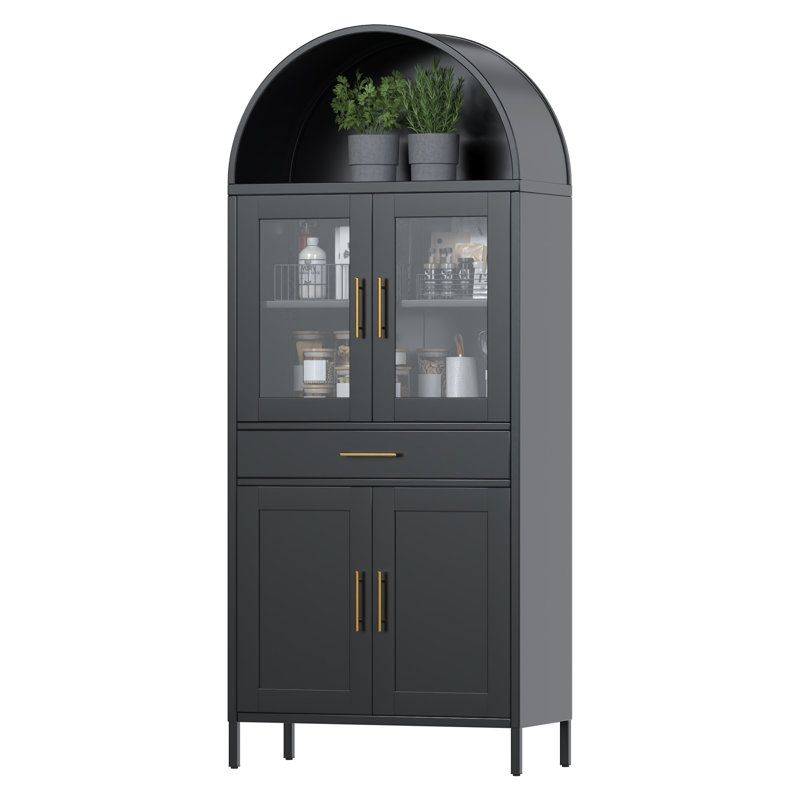 30.7 In. W×72.8 In. H×15.4 In. D 2-shelf and 1-drawer Metal Display Cabinet,Modern Freestanding Arched Cabinet, Antique Cabinets,Porcelain Cabinets,Bookshelves,Assembly Required