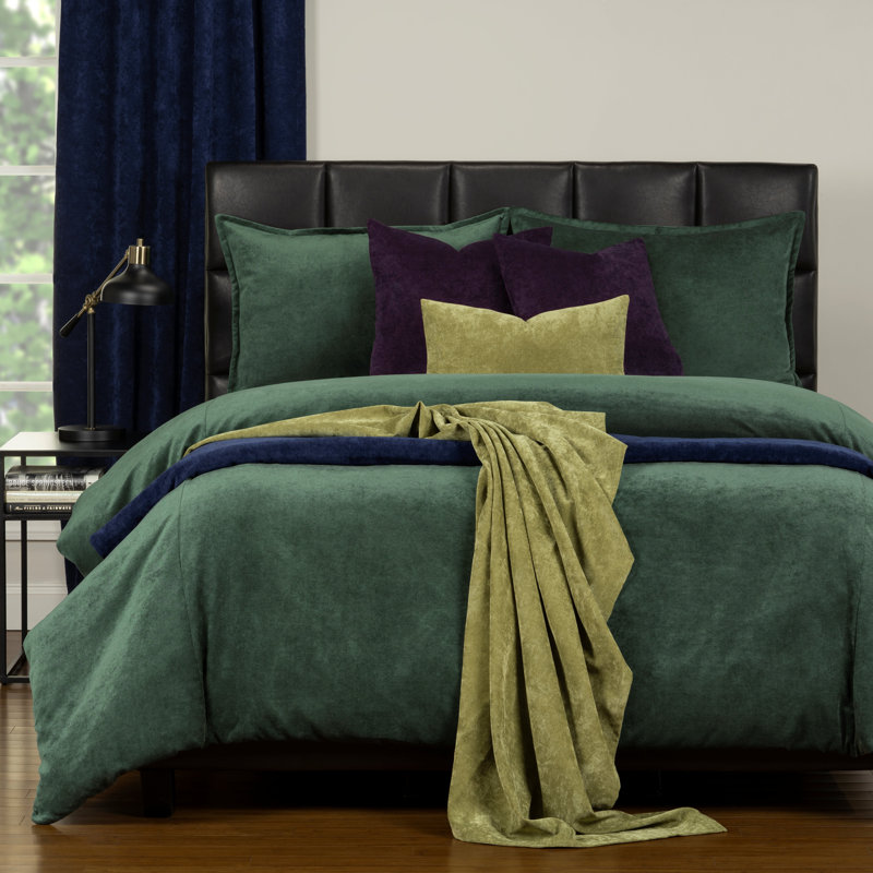 Polyester Channel Duvet Cover & Insert, Emerald, Full/Double Duvet Cover + 6 Additional Pieces