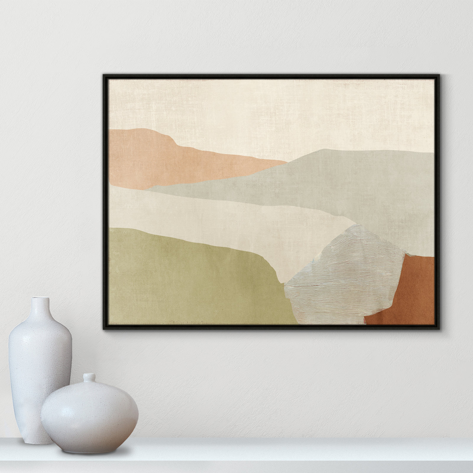 Pastel Views - Floater Frame Painting on Canvas, 31.5" H x 41.5" W, White