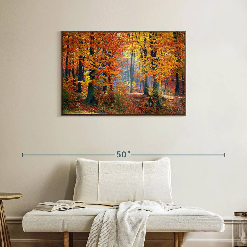 Arbres d'automne, 37 po x 25 po, Cadre flottant en noyer