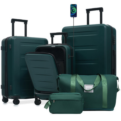 Ensemble de bagages 5 pièces avec ouverture frontale, ensemble de valise de transport extensible rigide avec double roue pivotante, bagage de voyage léger avec port USB, serrures TSA (20 "24" 28 ")