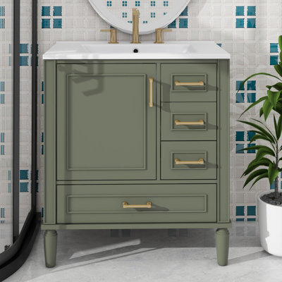 30 Inch Bathroom Vanity  With Built In Shelf Deep Drawer Standard Drawer And Long Divider Drawer
