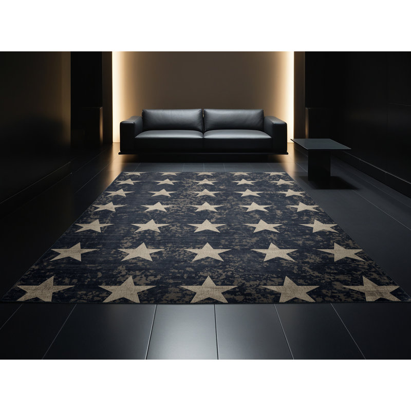 Soft Plush Fedele July 4Th Modern & Contemporary Abstract Area Rug in Gray – Black Binding, 7x9