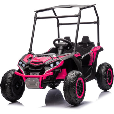 2-Seater Kids Ride On Utv, 24V 4WD Electric Truck With Sun Shade