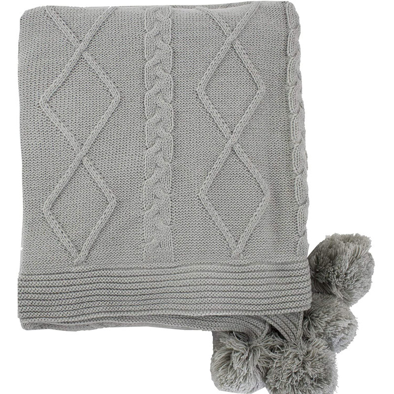 Cable Knit Throw Blanket, Gray