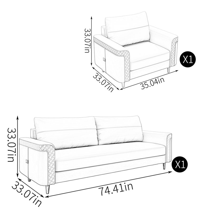European style simple sofa combination, Leather Match