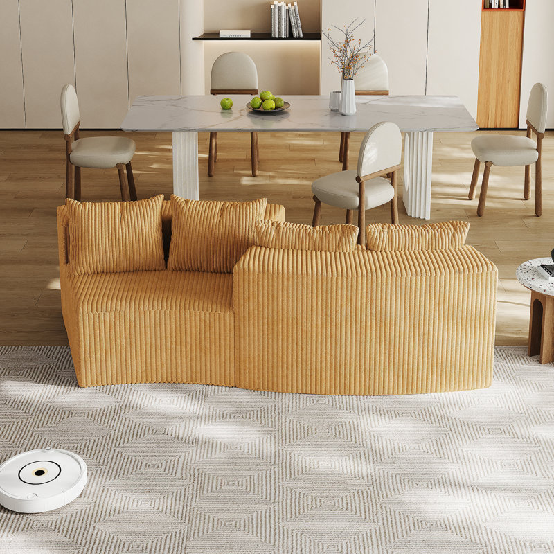 Canapé modulaire incurvé confortable avec quatre coussins pour différentes pièces, Jaune