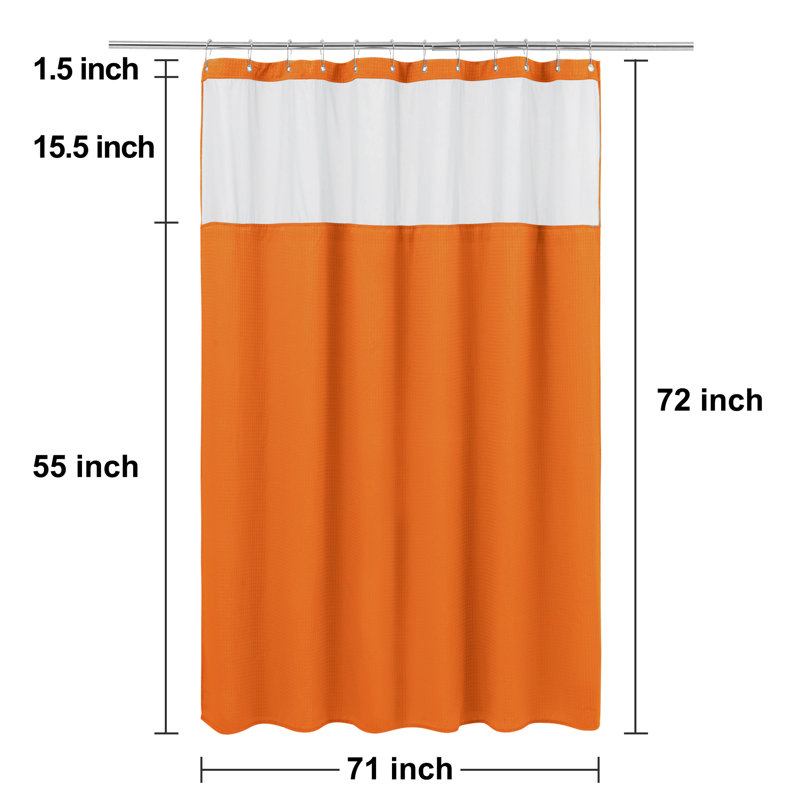 Orange Waffle Weave Shower Curtain with Liner and Hooks