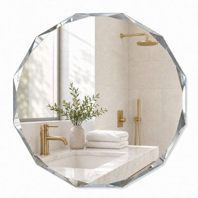Beveled Frameless Round  Wall Mirror Bathroom Vanity Mirror