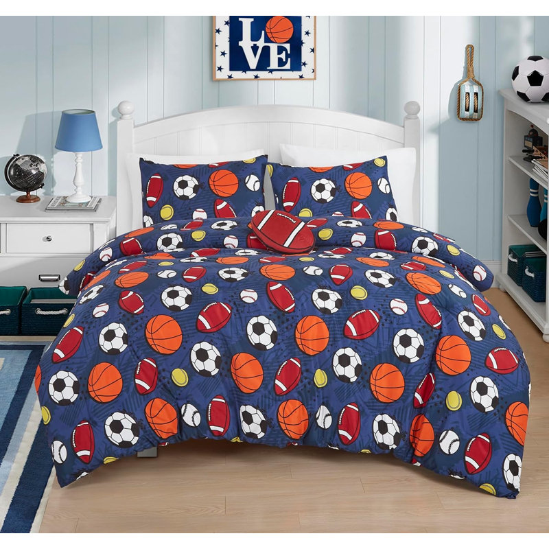 Ensemble d'édredon Kids Sports Balls avec coussin décoratif Football, Grand lit