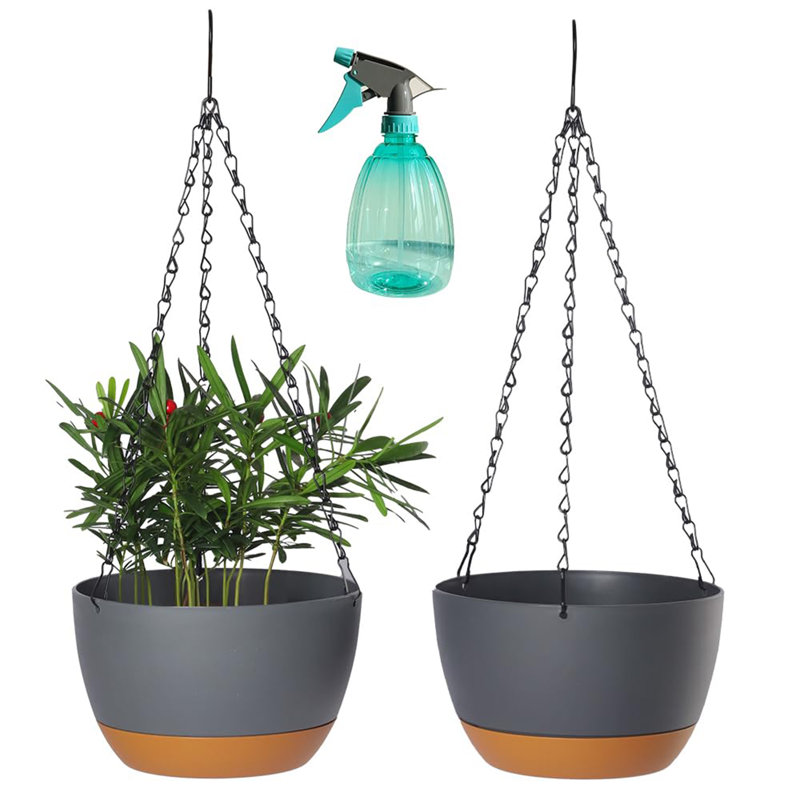 2 Pack Plastic Hanging Planters, Gray