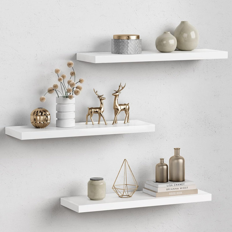 Floating Shelves For Wall - Set Of 3 Large Wall Mounted Shelves With Invisible Brackets, Sturdy MDF Construction, Holds Up To 20 Lbs, Perfect For Living Room, Bedroom, Bathroom, Office, And Closet