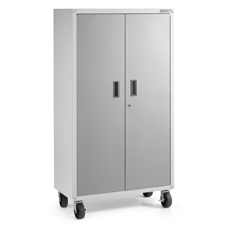 Ready-To-Assemble Mobile Storage Cabinet, Hammered White/Gray Slate