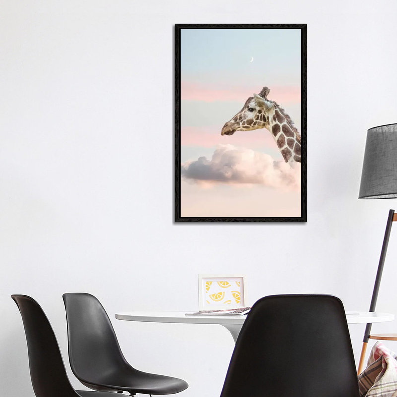 Dreaming Giraffe - Print on Canvas, Black Framed, 101.6cm H x 66.04cm W x 3.81cm D