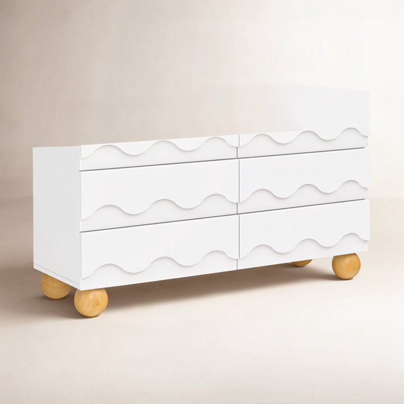 Commode large à 6 tiroirs Lido Wave (56 po), White/Honey