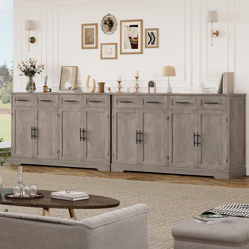 59.3"w Sideboard Buffet With 4 Drawers, Rustic Grey