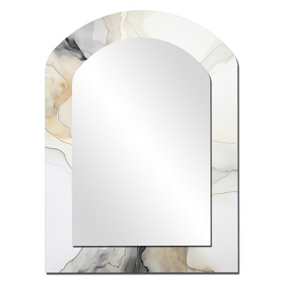 Rivers Resonance Dreams I - Marble Asymmetrical Mirror, Beige Arch Unique Wall Mirror, Printed Metal Art