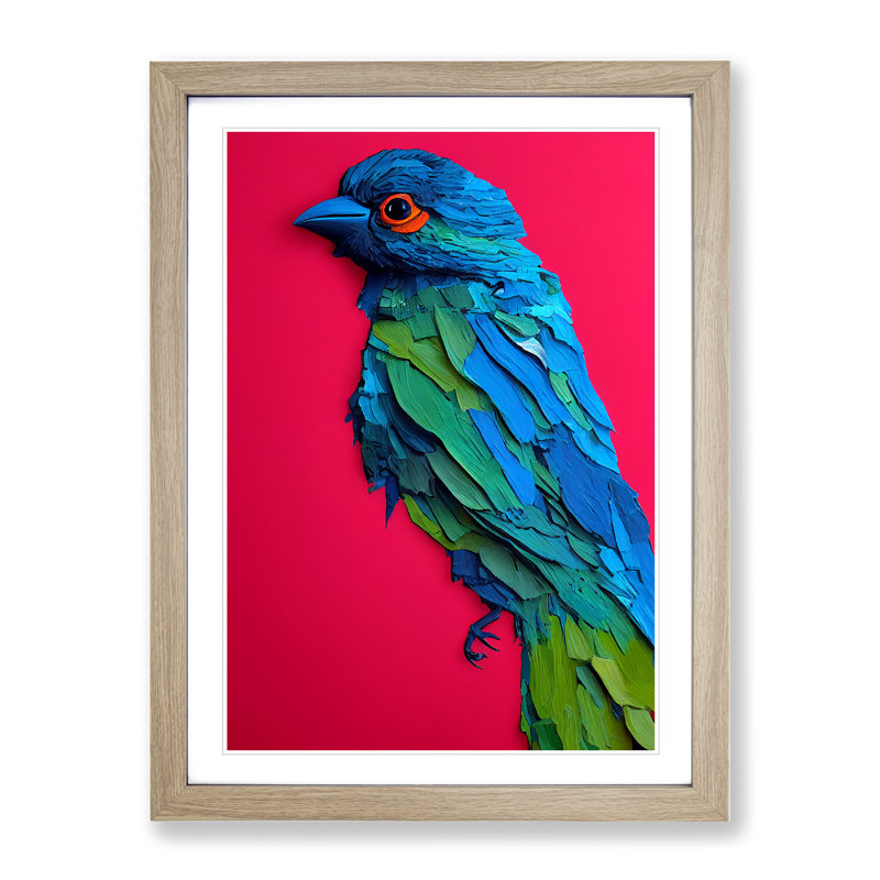 Wonderful Bird 1 Piece Single Picture Frame Wall Art, 64cm H x 46cm W x 2cm D, Oak Framed