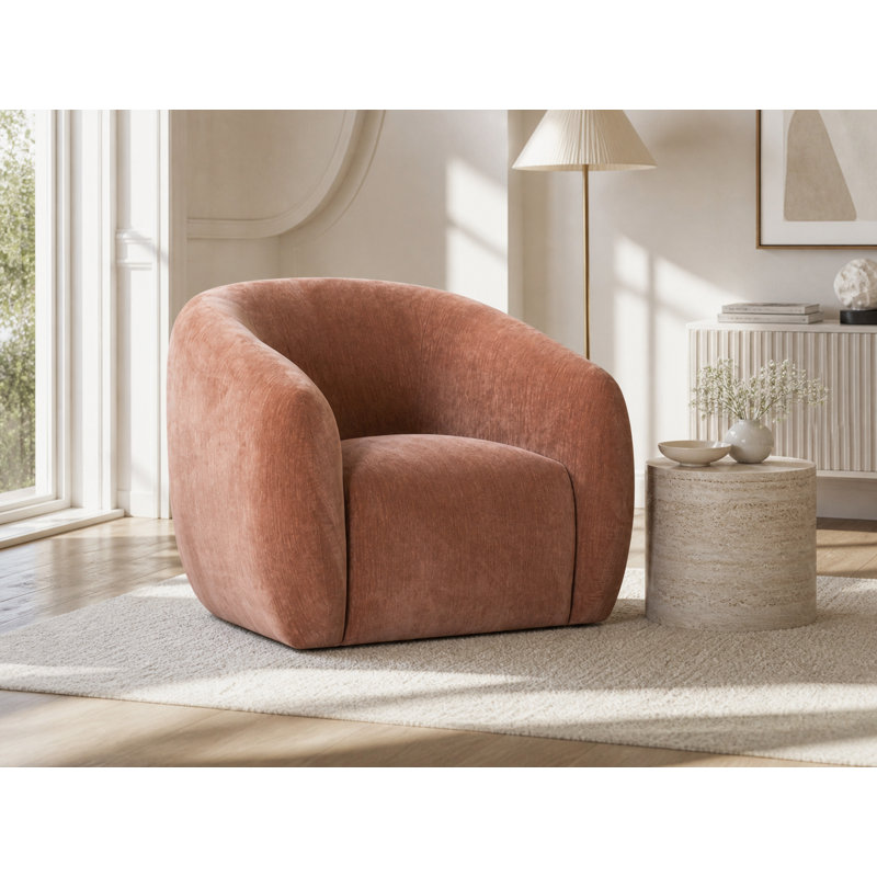 Fauteuil demi-tonneau pivotant moderne avec dossier courbé, Zoe biscoff