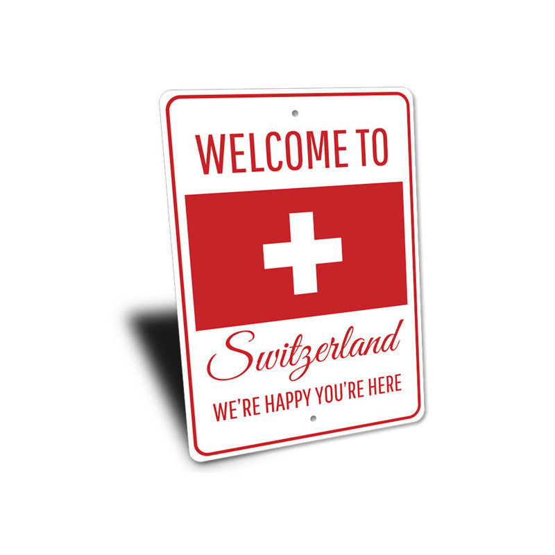 Panneau de bienvenue en aluminium Suisse, H 14 po x l 10 po x P 0,04 po