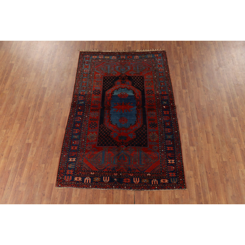 Tapis antique orange et bleu à teinture végétale Kazak