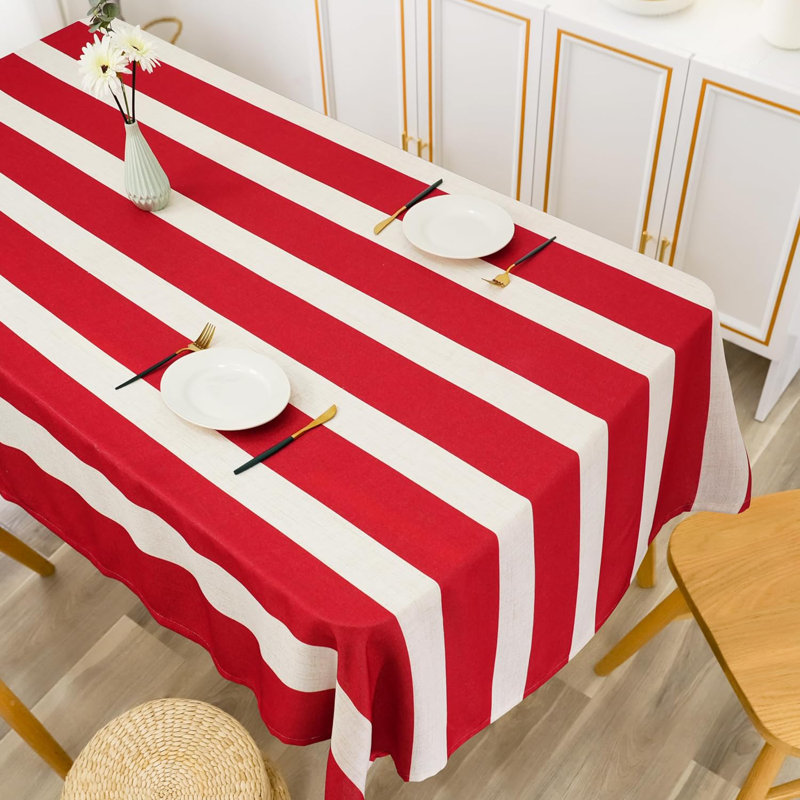 Rectangle Striped Christmas Linen Textured Tablecloth, 72" x 54"