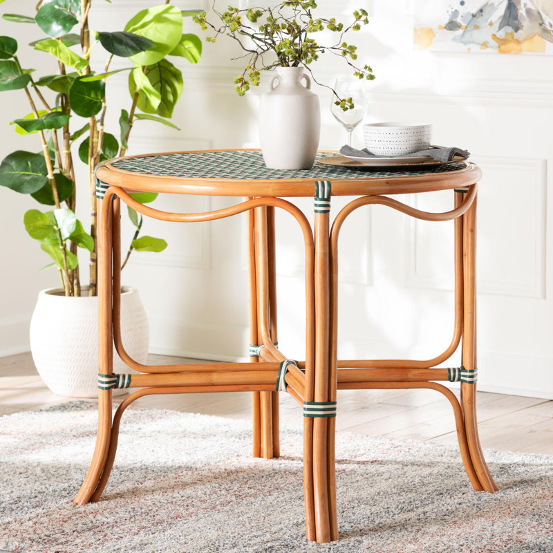 Bali & Pari Mattie Natural Rattan Round Bistro Dining Table - Handwoven Cafe-Style Accent Table For Kitchen Or Indoor/Outdoor Lounge, Green