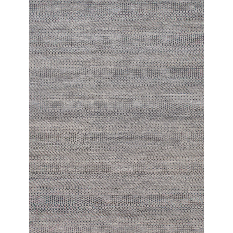 Hand-Knotted Wool/Silk Gray Area Rug, Gray, Rectangle 9' x 12'