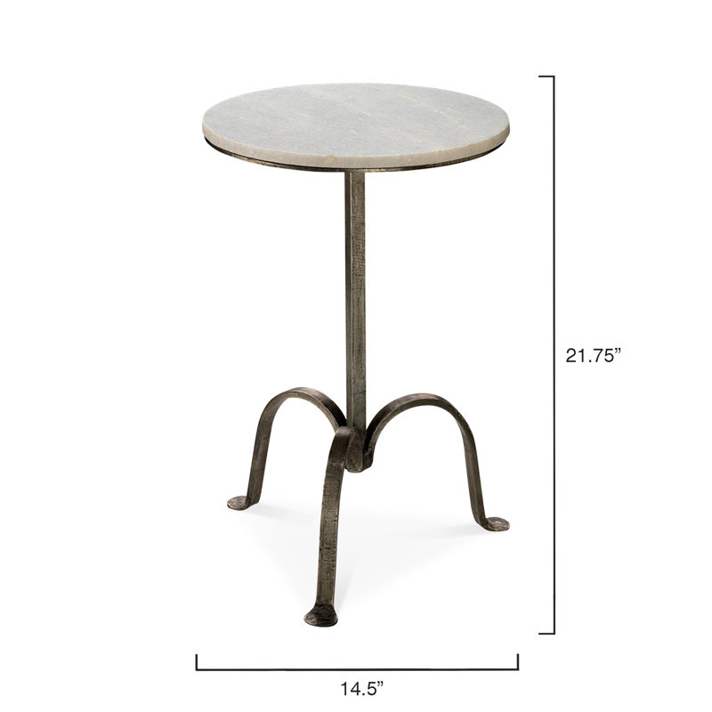 Round White Marble and Gunmetal Steel Accent Table