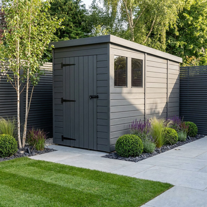 Total Sheds 4ft x 9ft Composite Pent Garden Shed - Single Door - With Windows - EPDM Rubber Roof - UK Manufactured
