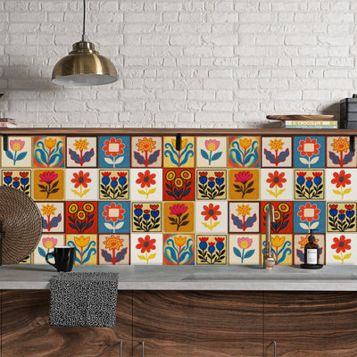 24 Pcs 4x4 Inch Backsplash Tile Stickers Peel and Stick, Mandala Pattern Tile Decals for Kitchen Bathroom, Waterproof Peel and Stick Wall Decor for Laundry Furniture Vanity DIY