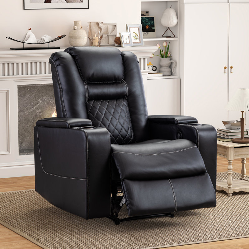 Aeryn 36.22" Wide Individual Seat Top Faux Leather Recliner with Dual Cup Holders & Arm Storage & USB Port,Perfect for Home Theaters
