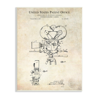 Stupell Industries Cinematographic Camera Patent Detailed Blueprint Design In Wall Plaque