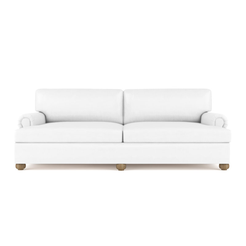 Leroy Rolled Panel-Arm Daybed with Bun Feet, Vintage Leather Blanc, Weathered