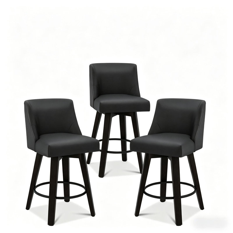 Tabouret de bar et de comptoir pivotant à 360 ° Novogratz - Structure en bois massif, Noir
