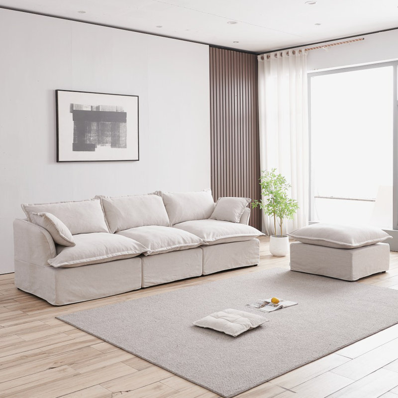 Mahamadou 111'' Upholstered Sofa, 4-Seater Modular Sectional Sofa Couch Cloud Sofa with Ottoman for Living Room Bedroom