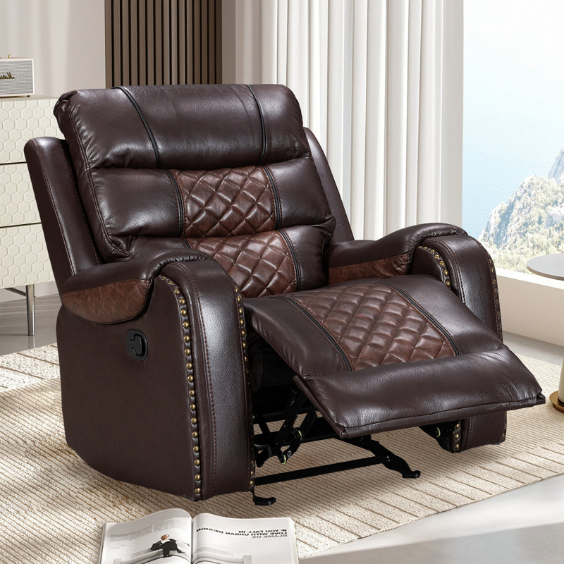 Abba Ambridge Crovetti Air Leather Rocker Recliner Chair Single Sofa with Diamond Stitching, Brown/Light Brown