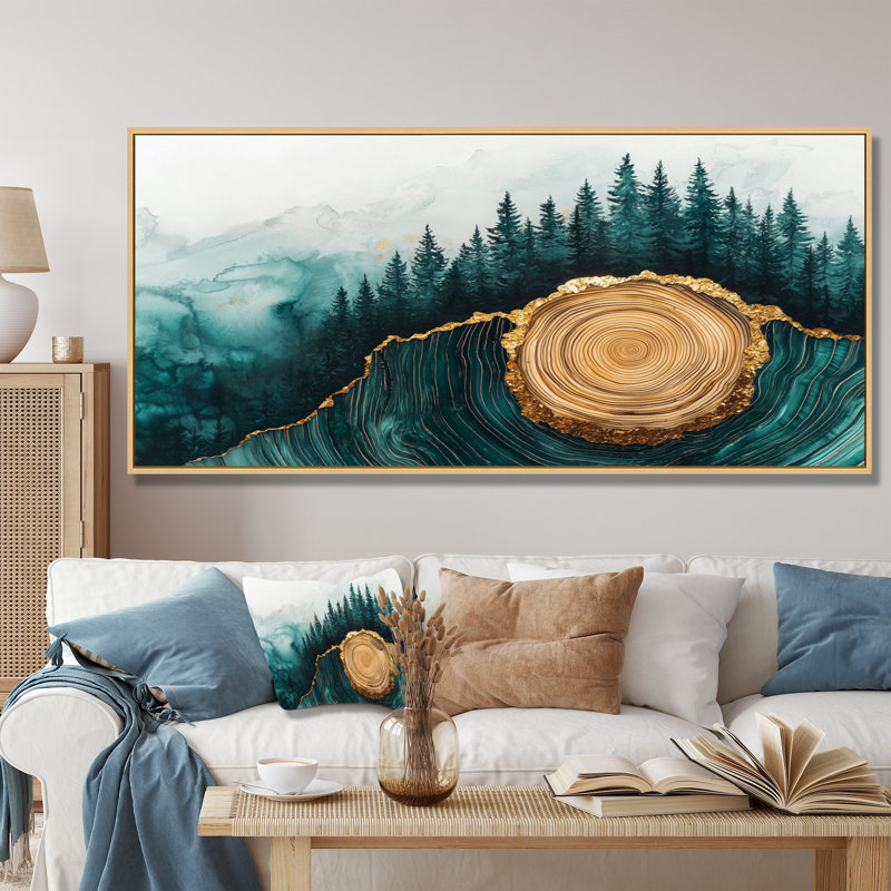 Paysage de forêt de pins de Ginicoti sur Emerald Horizon IV - forêt, art mural, H 28 po x l 60 po, Cadre flottant, Blanc