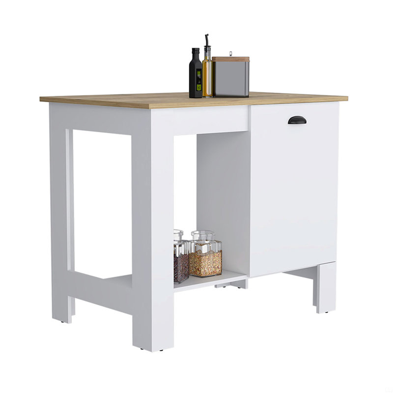 Îlot de cuisine H 35 po, une armoire de rangement avec porte, deux tablettes internes, une tablette de rangement ouverte