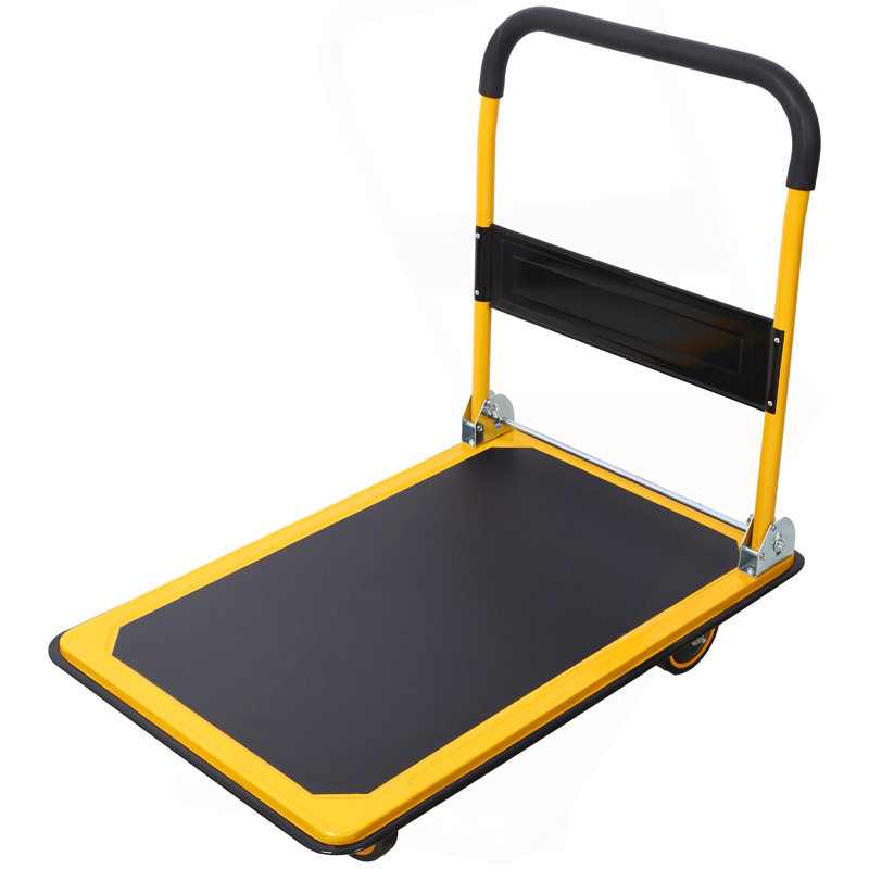 Chariot à plateforme pliable avec poussoir 330 lb Capacité de poids en noir et jaune, H 32,6 po x l 28,7 po x P 18,8 po