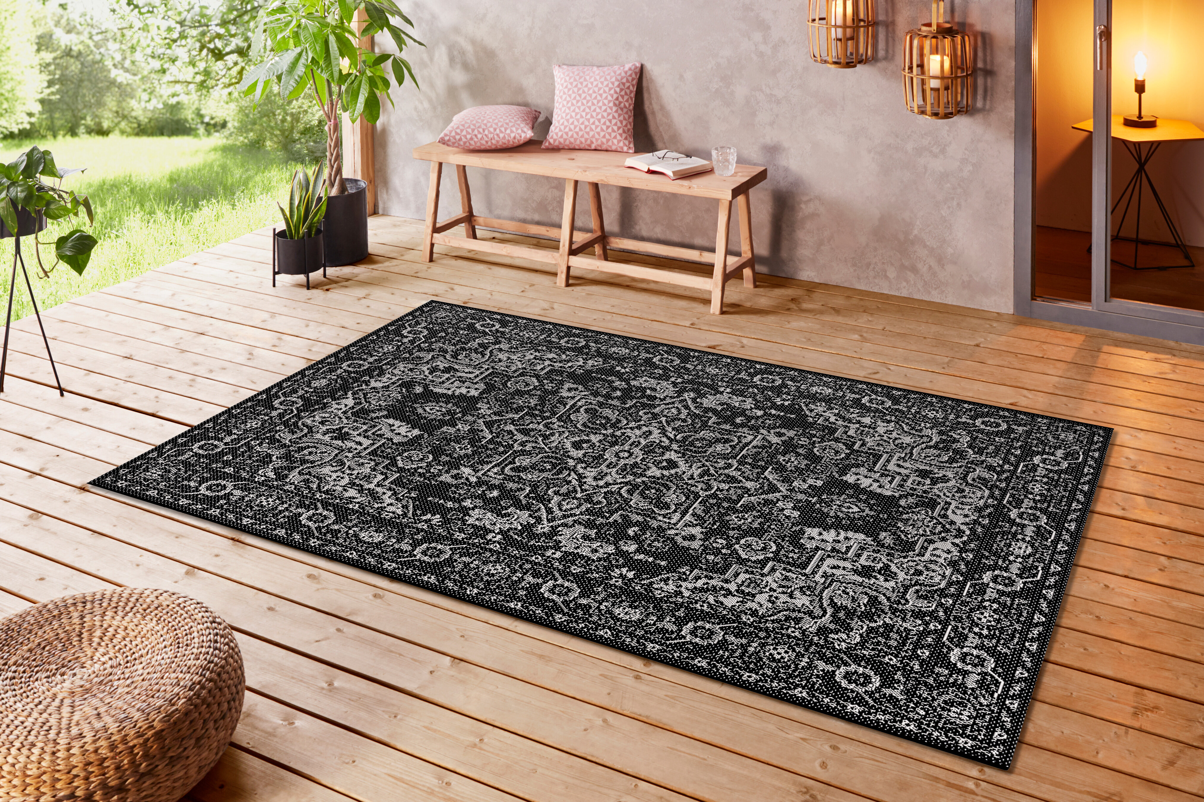  RUGMRZ Teppisch Teppiche, Dämm- & Schutzmatten Orientalteppich  schwarz Wohnzimmer Mittelteppich floral mit Schalldämmung Fußmatte Innen  Antirutsch Teppich 70 x 140 cm