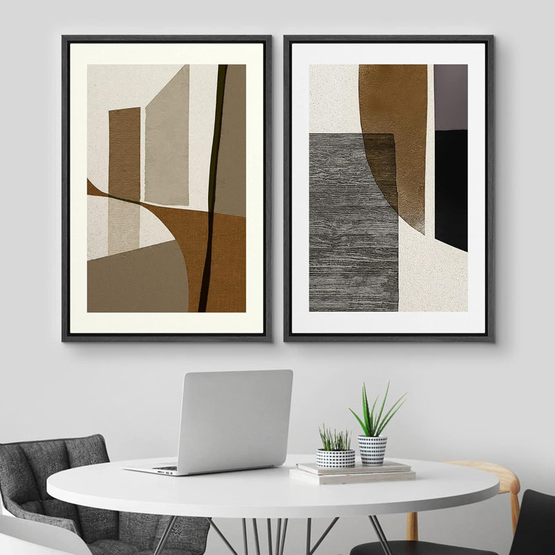 Mid Century Shape " Retro Polygon Collage " 2 - Pieces, Black, 36" H x 48" W x 1.5" D