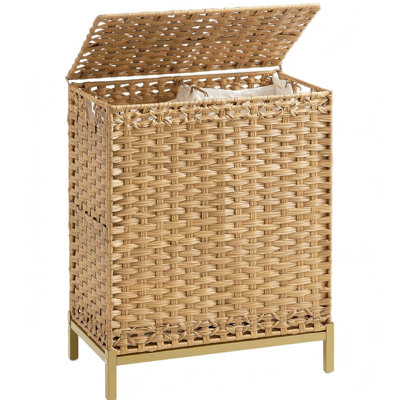 Laundry Hamper with Lid, 112 L Handwoven Rattan Wicker Laundry Basket, 2 Removable Liner Bags