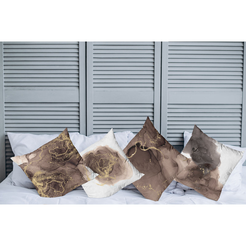 Pale Chocolate and Gold Abstract Microfiber Throw Pillow Set