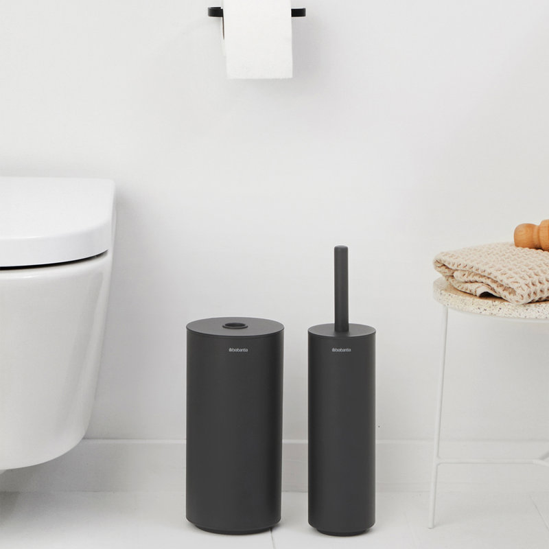Mindset Toilet Accessory Set Of 3 - Toilet Brush And Holder, Toilet Roll Holder And Toilet Roll Dispenser, Black